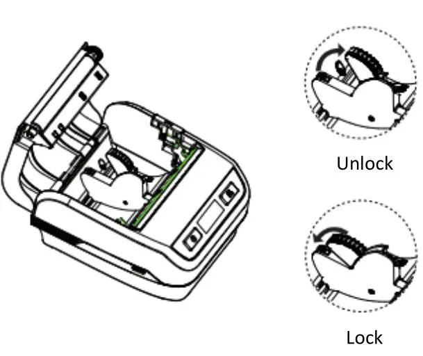 Xiamen Hanin Electronic Technology HM-A300E Mobile Label Printer - Unlock the paper guide as shown