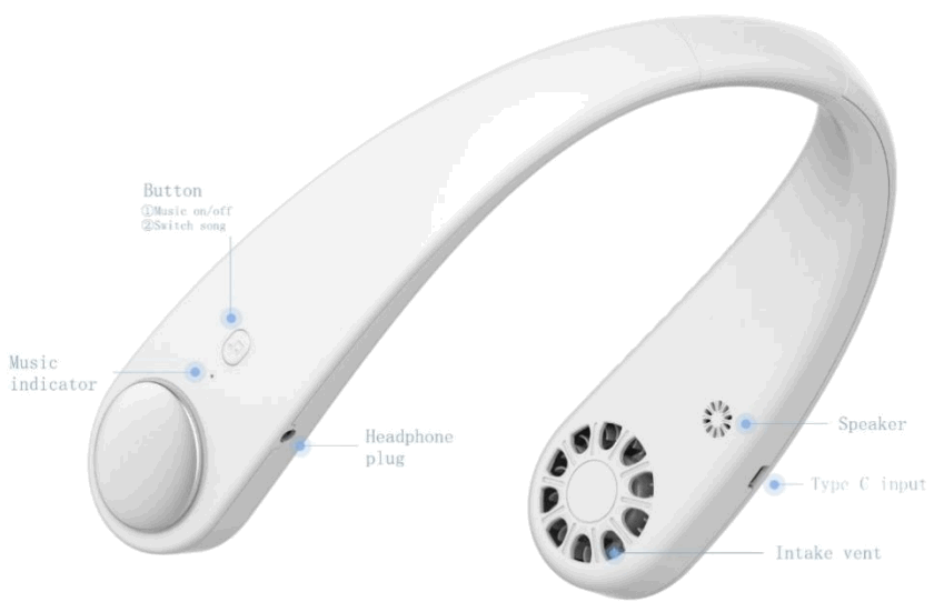 Shenzhen Smart Eye Digital Electronics V1 Leafless Hanging Neck Fan - Product Diagram