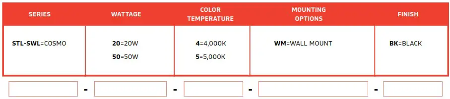 SOLTECH Cosmo Flood Lights 20W 50W - Ordering Information Chart