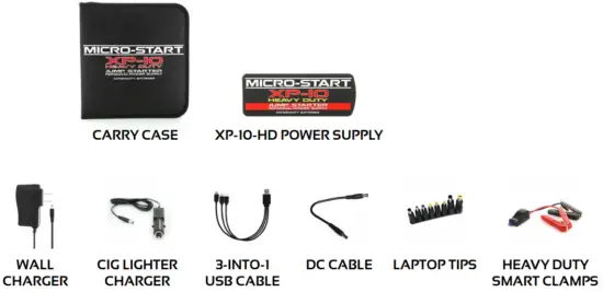 ANTIGRAVITY BATTERIES XP 10 HD Micro Start Heavy Duty 650A Lithium Jump Starter - Kit Contents