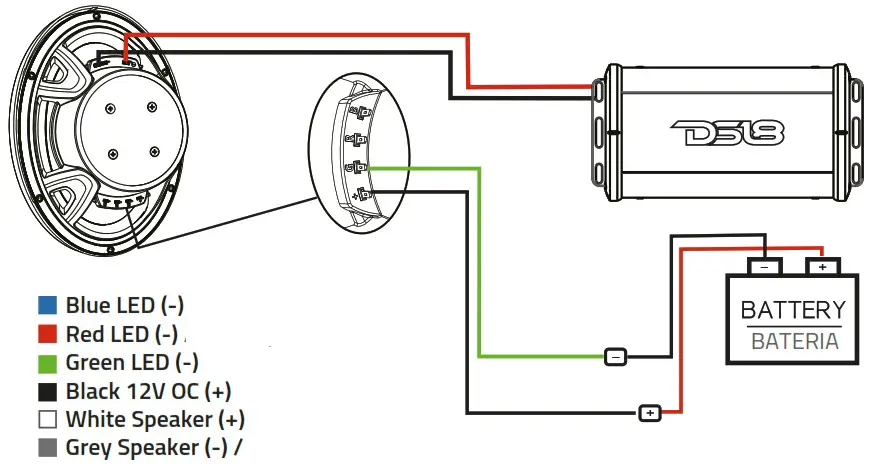 DS18 NXL 69 High End Coaxial Speaker Pair - EXAMPLE OF GREEN LIGHT CONNECTION