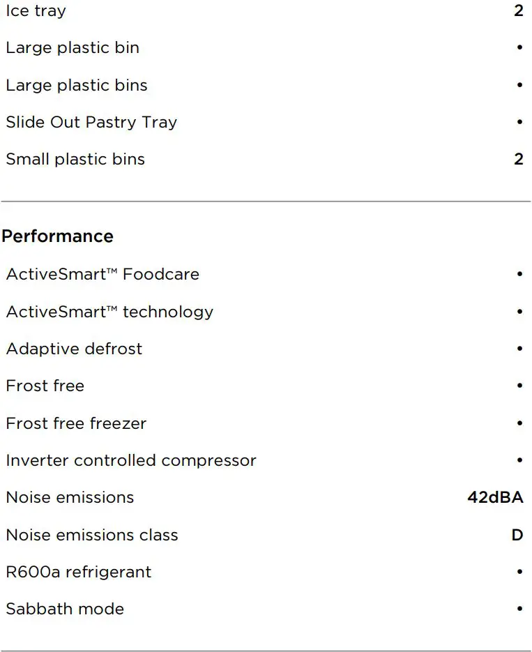 FISHER PAYKEL RF402BLPX7 Freestanding Refrigerator Freezer, 63.5cm, 380L User Guide - SPECIFICATIONS
