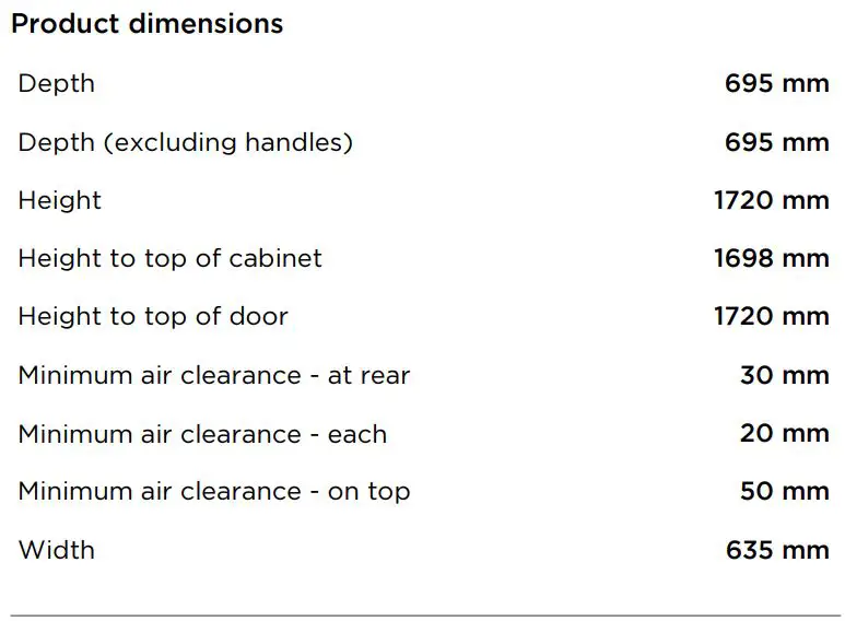 FISHER PAYKEL RF402BLPX7 Freestanding Refrigerator Freezer, 63.5cm, 380L User Guide - SPECIFICATIONS