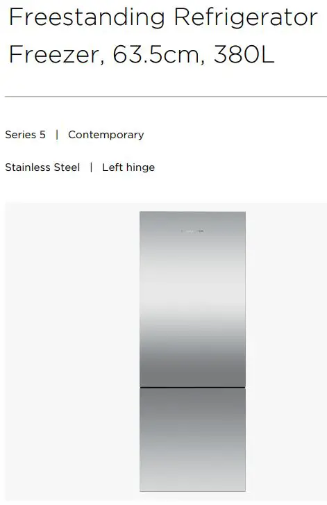 FISHER PAYKEL RF402BLPX7 Freestanding Refrigerator Freezer, 63.5cm, 380L User Guide