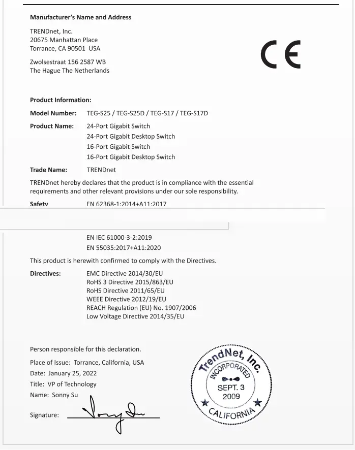 Decleration of Confirmity Certificate