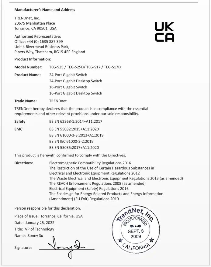 Decleration of Confirmity Certificate