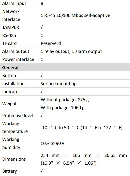 HIKVISION DS-KH9510-WTE1 Video Intercom Network Indoor Station Owner's Manual - Specification