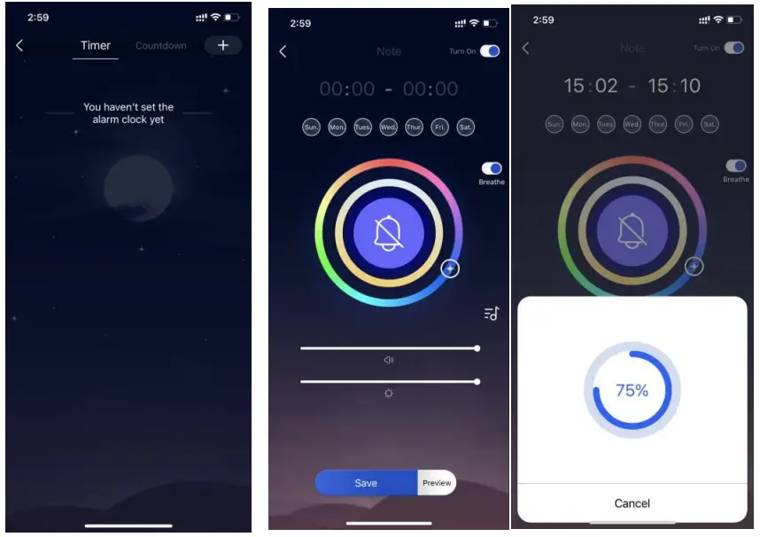 EARUELETRIC BL-HXD02 Smart Wake Up Light Alarm Clock - countdown interface