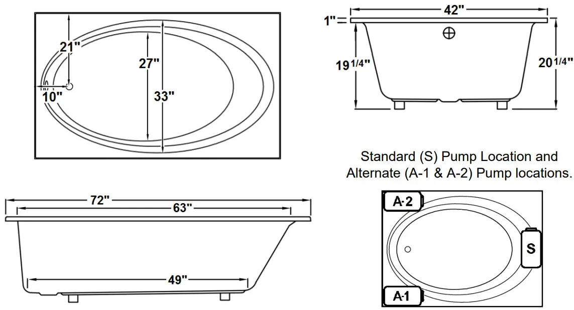 Laurel Mountain 4272EW064 72 Inch 42 Inch Drop In Acrylic Whirlpool - FIGURE