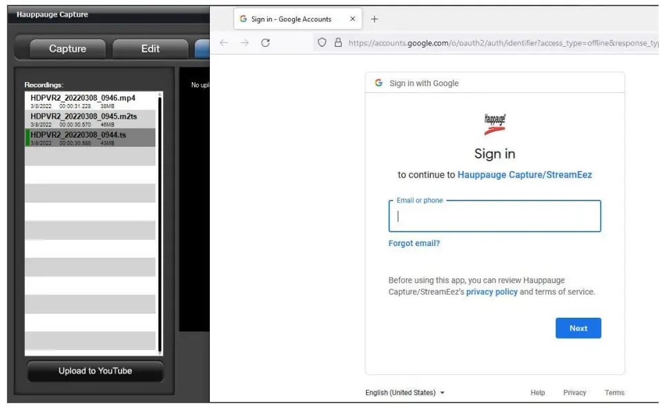Hauppauge Capture Application - Recording dialog