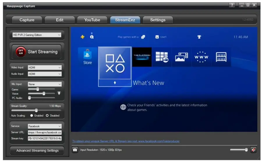 Hauppauge Capture Application - Settings menu