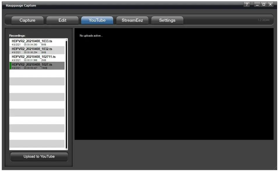Hauppauge Capture Application - YouTube Tab