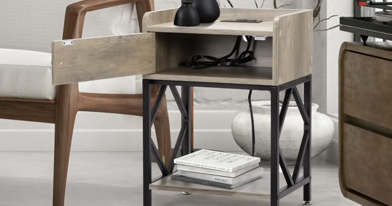 Jaxpety Hg61f1232 Industrial Wood Nightstand Set With Charging Station And Usb Ports User Manual