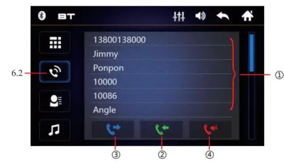 UNITOPSCI 9601 MP5 and FM Receiver 7.0Inch TFT LCD Instruction Manual - Click to go to the call log interface