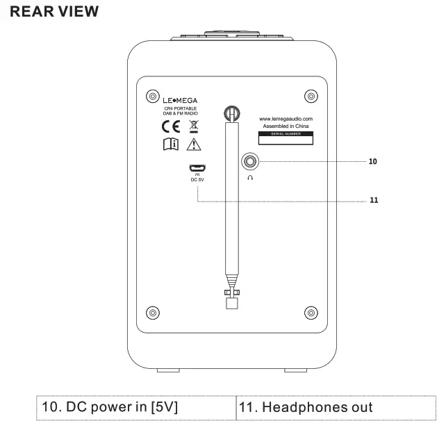 LEMEGA CR4 DAB DAB and FM Digital Radio - REAR VIEW