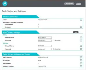 Basic Status and Settings page