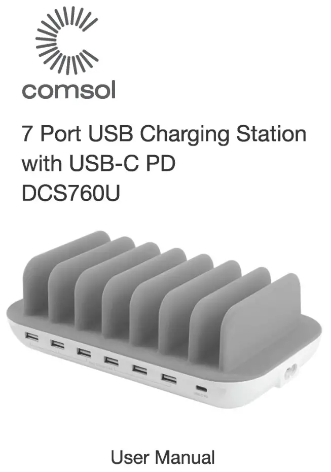 Comsol 7 port USB charging station with USB-C PD User Manual