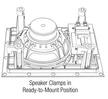 JBL Arena 6IW - Make sure all four speaker clamps are in their “ready-to-mount” Position