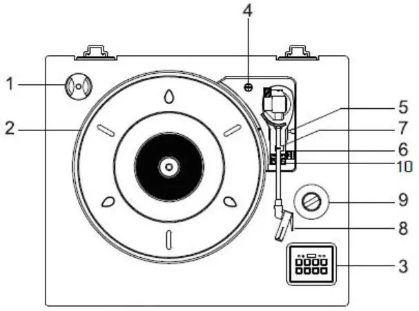 Lenco LS 55UK Turntable with Bluetooth USB MP3 Player Encoder and Built In Speakers - TURNTABLE PANEL