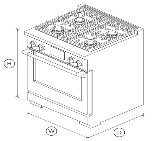 FISHER PAYKEL RDV3-304-N 30 Inch 4 Burners Dual Fuel Range - daimension