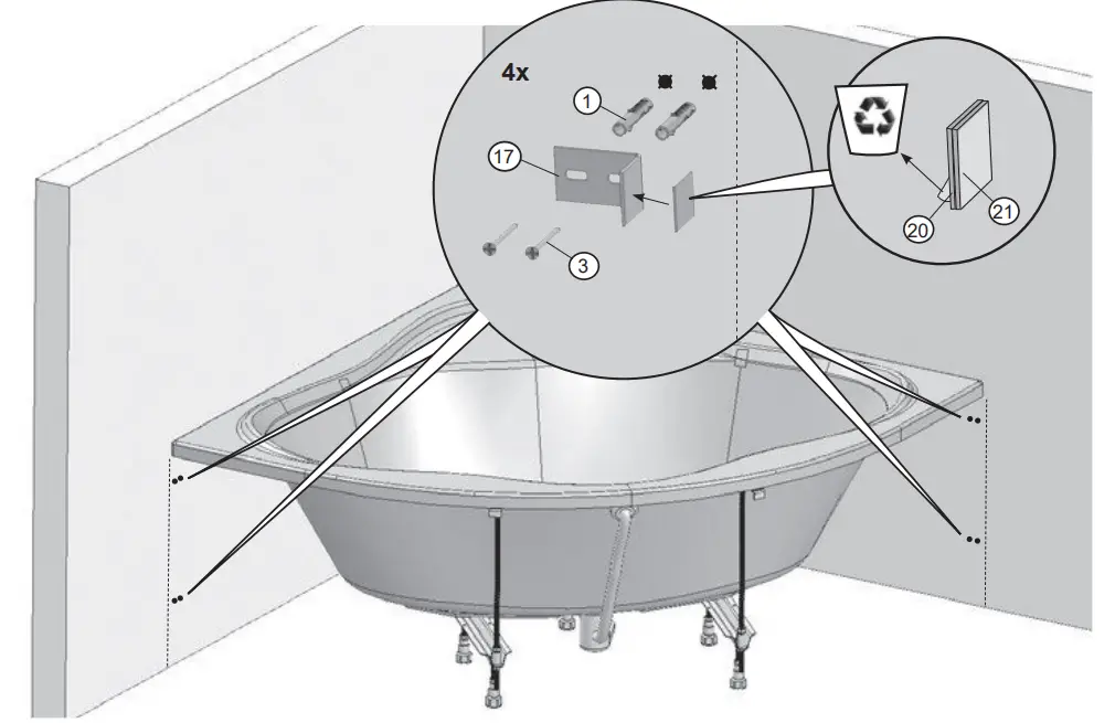 RAVAK C651000000 New Day Bathtub 140 x 140 cm - Fig 35