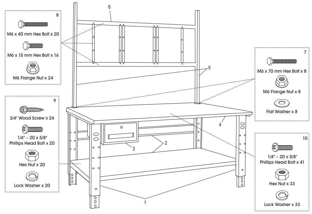 ULINE H-6342 Deluxe Workstation -parts