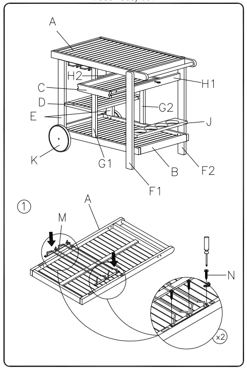 ASHLEY P030 660 661 Kailani Serving Cart - Fig