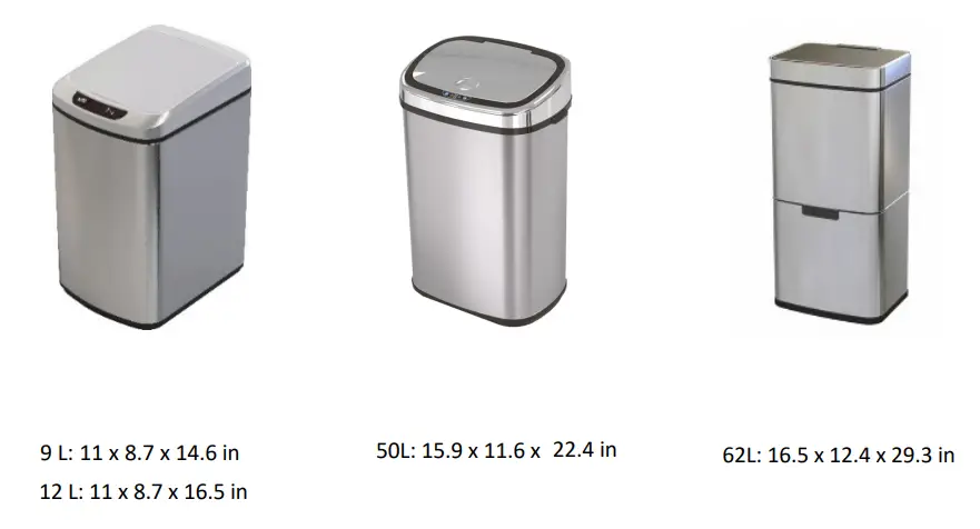 HANOVER HTRASH50L 3 50L Slim Black Stainless Steel Motion Sensor-