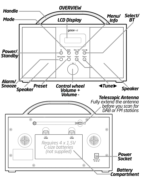 groov-e GV-DR08 Boston Wooden DAB and FM Radio with Bluetooth - fig
