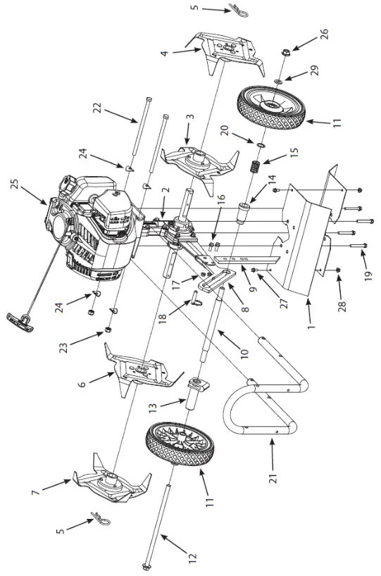DR Power Equipment PILOT 4C 4 Cycle Mini Tiller Cultivator - Hood andd Tines Asssembly