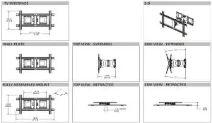 SANUS Full Motion Wall Mount for 37 80 TVs - Dimensions