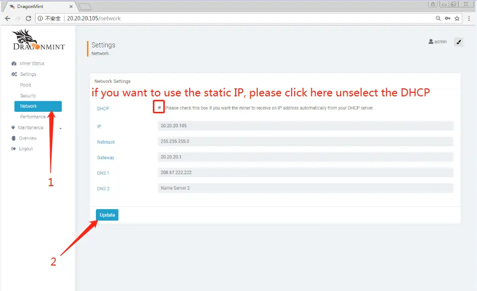INNOSILICON S11 Sia Master Mining Watchdog - NETWORK CONFIGURATION