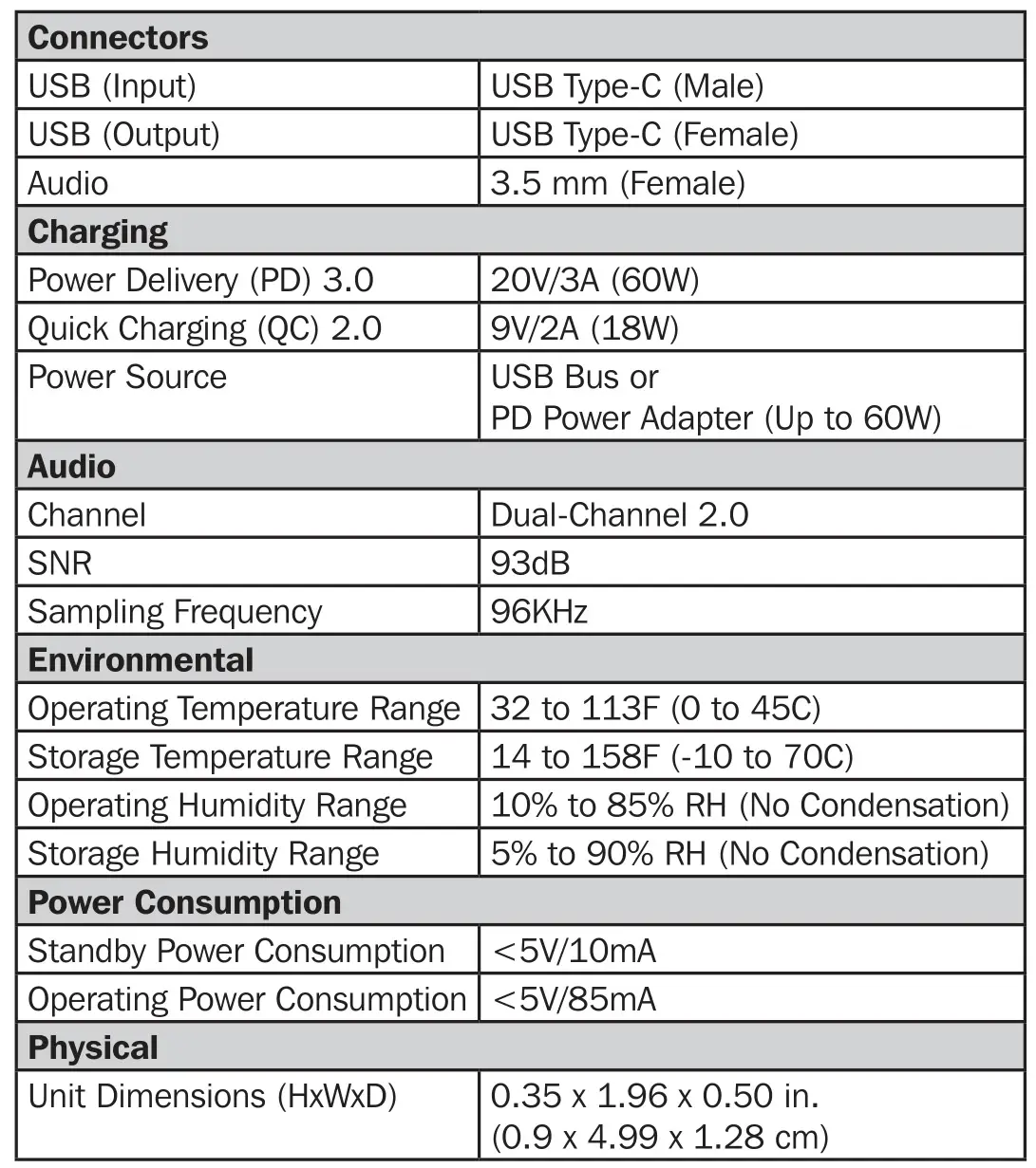 TRIPP-LITE U437-001-C-V2 USB-C to Hi-Res 3.5 mm Audio Adapter with PD Charging - Specifications