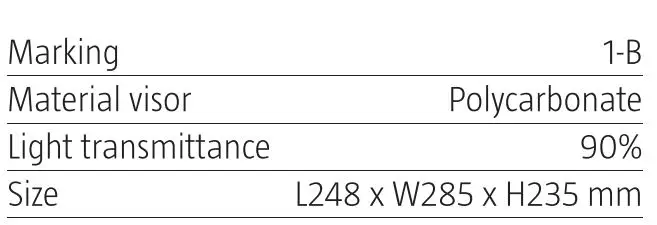 BLUEWEAR 014276 Protective Visor Instruction Manual - Technical Data