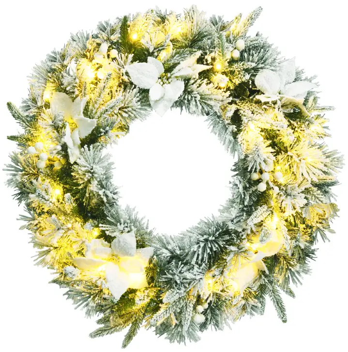 GYMAX-GYM08411-24-Inch-Pre-Lit-Snow-Flocked-Artificial-Christmas-Wreath-with-LED-Lights-FIG-1