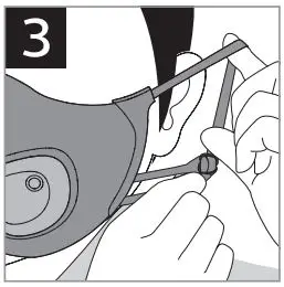 PHILIPS ACM067 Fresh Air Mask User Guide - Adjust the length of the ear straps to ensure a tight-fitting seal by covering the nose and mouth fully