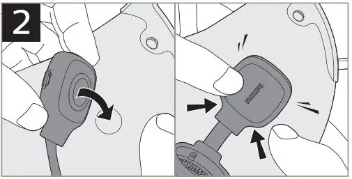 PHILIPS ACM067 Fresh Air Mask User Guide - Attach the battery to the magnet on the mask cover