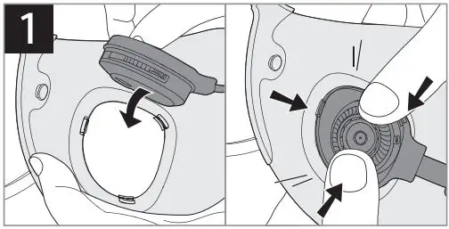 PHILIPS ACM067 Fresh Air Mask User Guide - Press the electric fan into the fan ring from the inner side of the mask cover