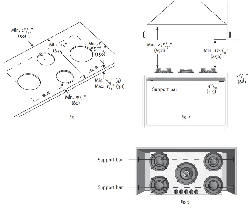 PITT COOKING 6142 Akan Gas Hob - Installation dimensions