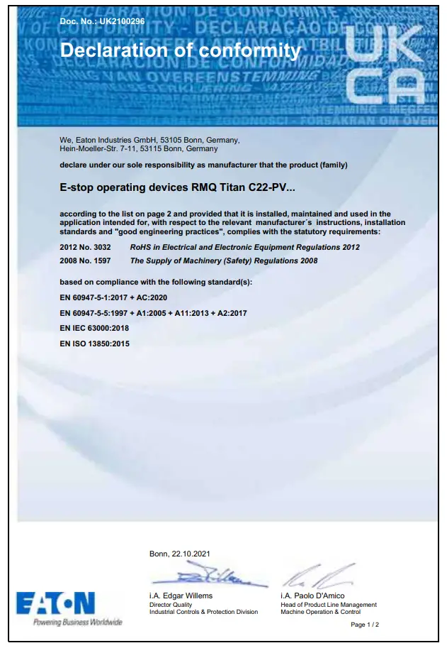 Declaration of Conformity