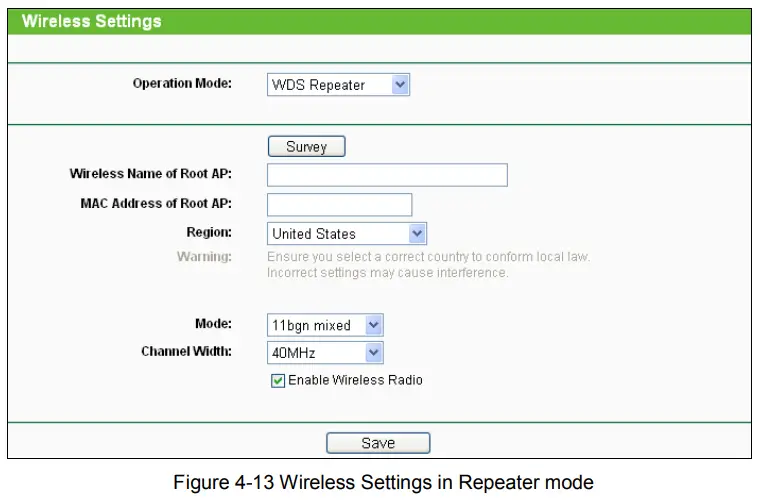 tp-link TL-WA901ND 300Mbps Wireless N Access Point - Figure 4-13 Wireless Settings in Repeater mode
