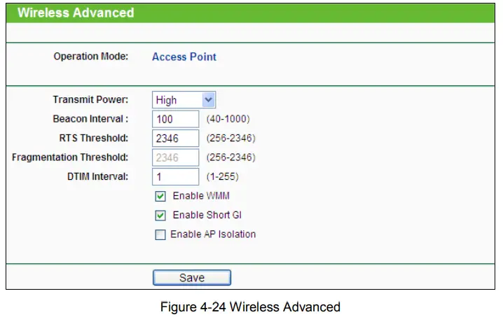 tp-link TL-WA901ND 300Mbps Wireless N Access Point - Figure 4-24 Wireless Advanced
