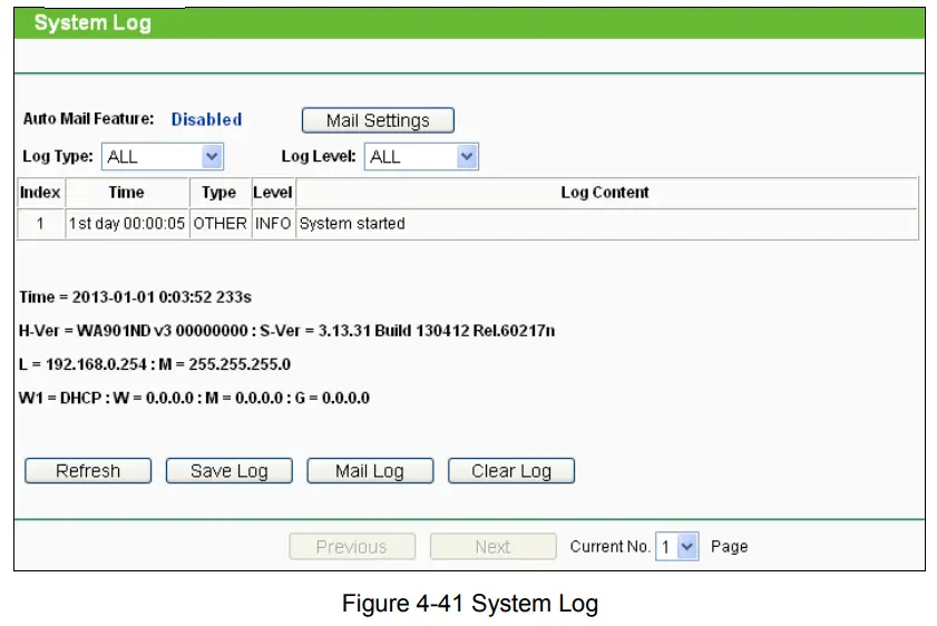 tp-link TL-WA901ND 300Mbps Wireless N Access Point - Figure 4-41 System Log