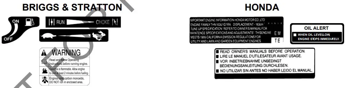 BILLY GOAT Overseeder Power Rake Owner’s Manual - ENGINE LABELS