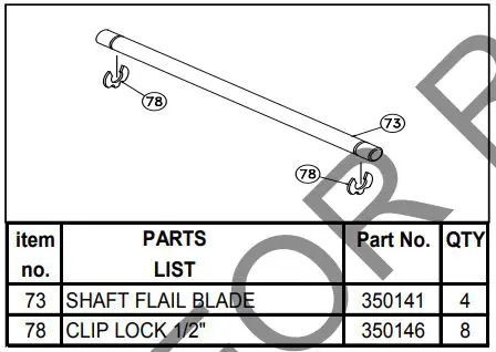 BILLY GOAT Overseeder Power Rake Owner’s Manual - FLAIL SHAFT KIT 350185