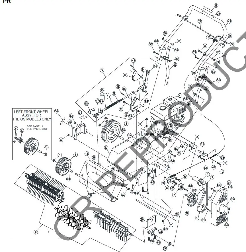 BILLY GOAT Overseeder Power Rake Owner’s Manual - PARTS DRAWING PR OS
