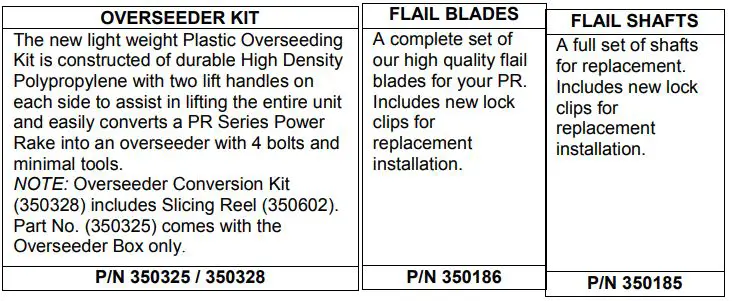 BILLY GOAT Overseeder Power Rake Owner’s Manual - Replacement Parts
