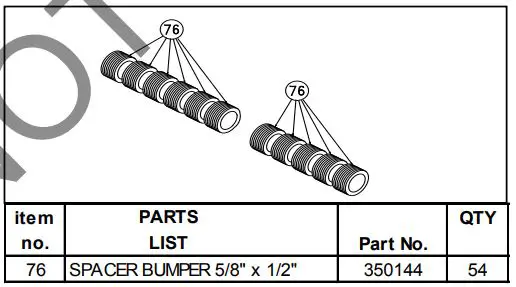 BILLY GOAT Overseeder Power Rake Owner’s Manual - SPACER BUMPER KIT 350258