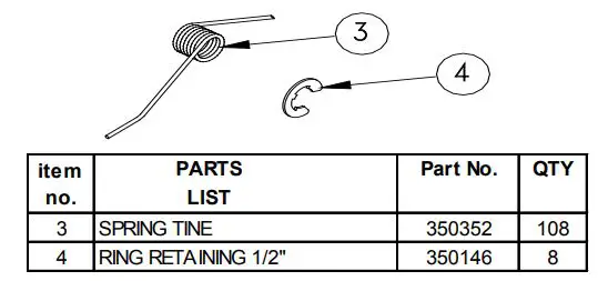 BILLY GOAT Overseeder Power Rake Owner’s Manual - SPRING REPLACEMENT KIT - 350356-S