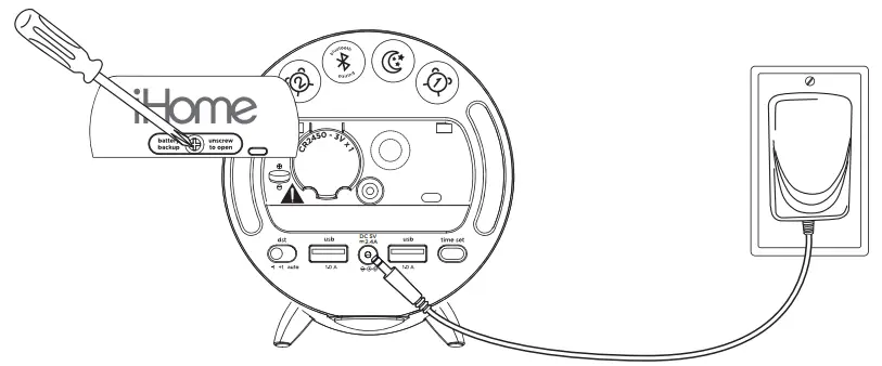 iHOME iBT235 POWERCLOCK Bluetooth Speaker + Two USB Charging Ports - BACK-UP
